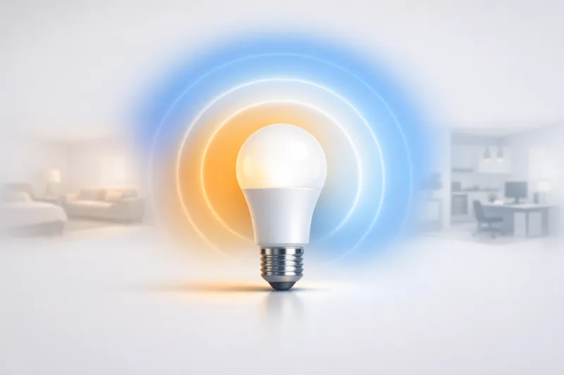 3D-ілюстрація світлодіодної лампи з градієнтом від теплого до холодного світла для різних кімнат