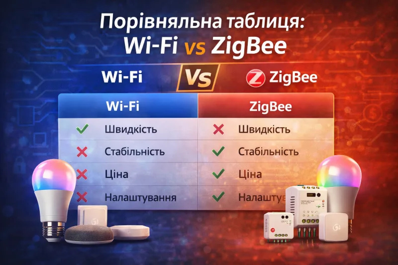 Порівняльна таблиця: Wi-Fi vs ZigBee