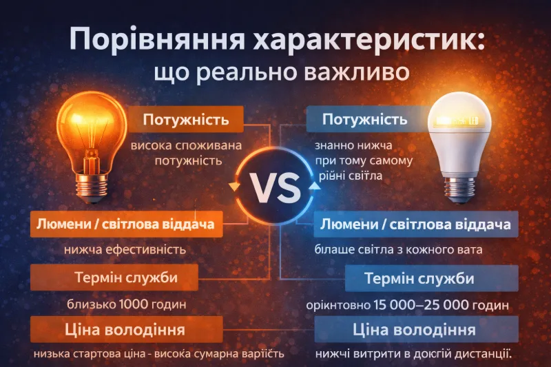 Порівняння ламп розжарювання та LED