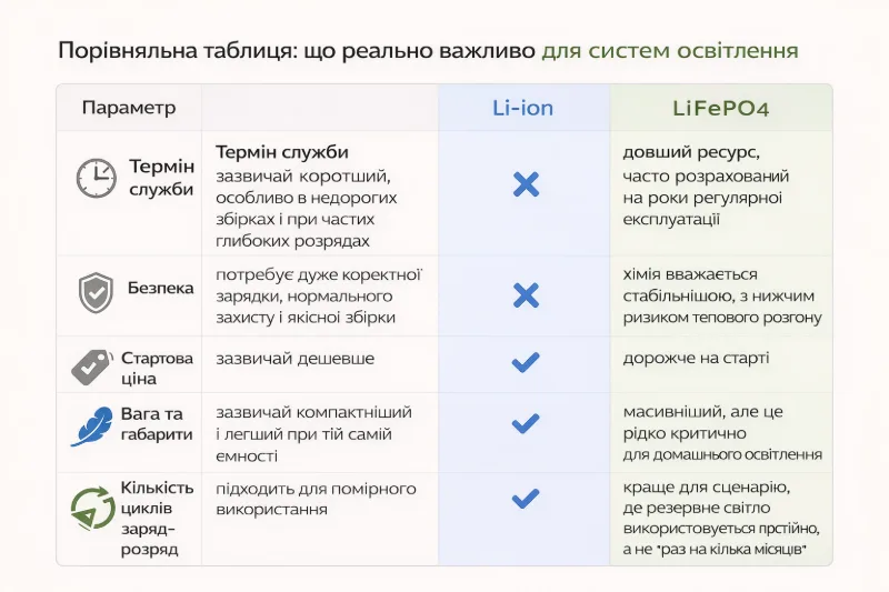Порівняння технологій акумуляторів Li-ion та LiFePO4