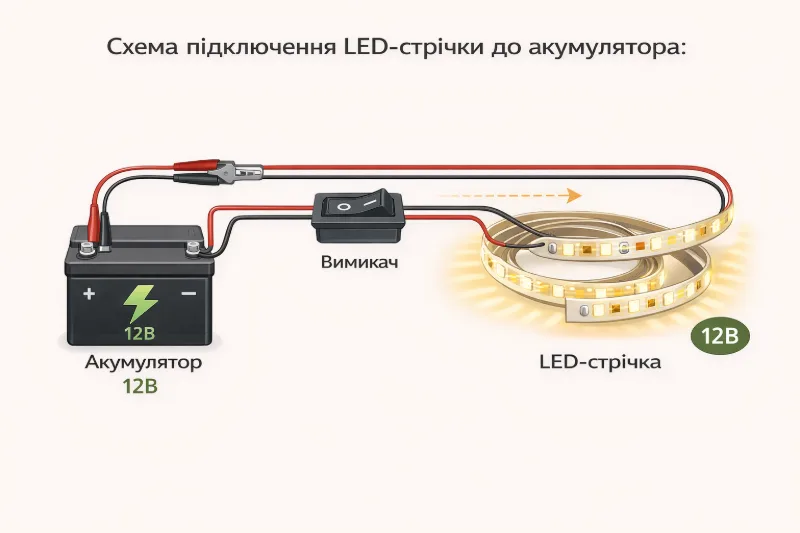 Схема А підключення LED-стрічки до акумулятора