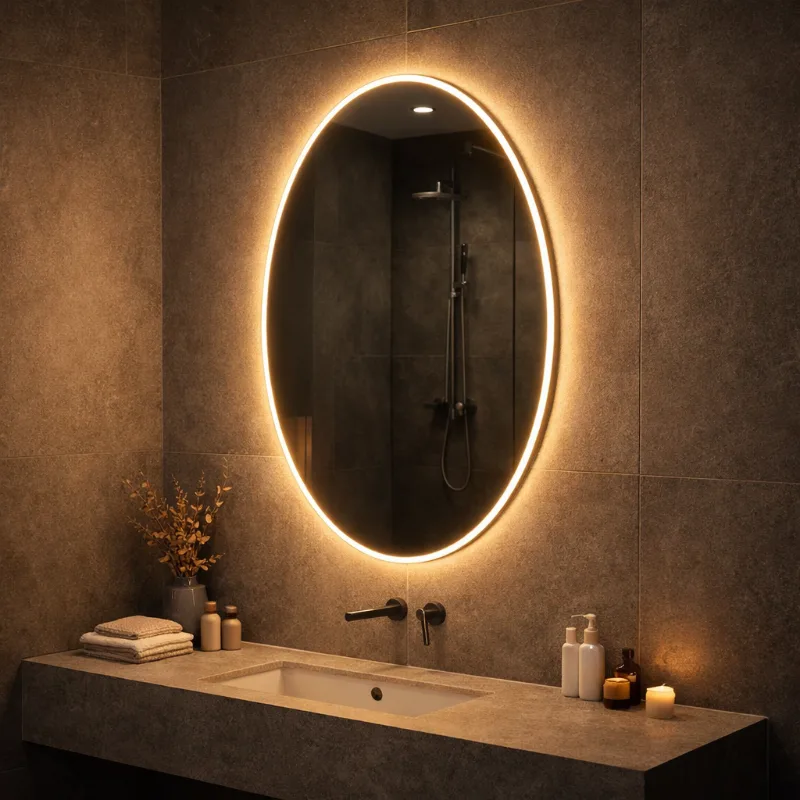 Сучасна ванна з підсвіченим дзеркалом