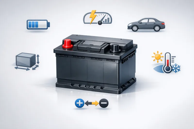 Центрований автомобільний акумулятор з піктограмами параметрів