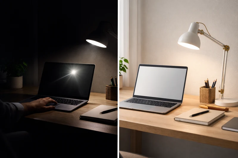 Порівняння поганого і правильного освітлення робочого місця вдома
