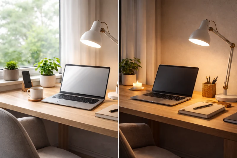 Денний і вечірній сценарій освітлення для домашнього робочого місця